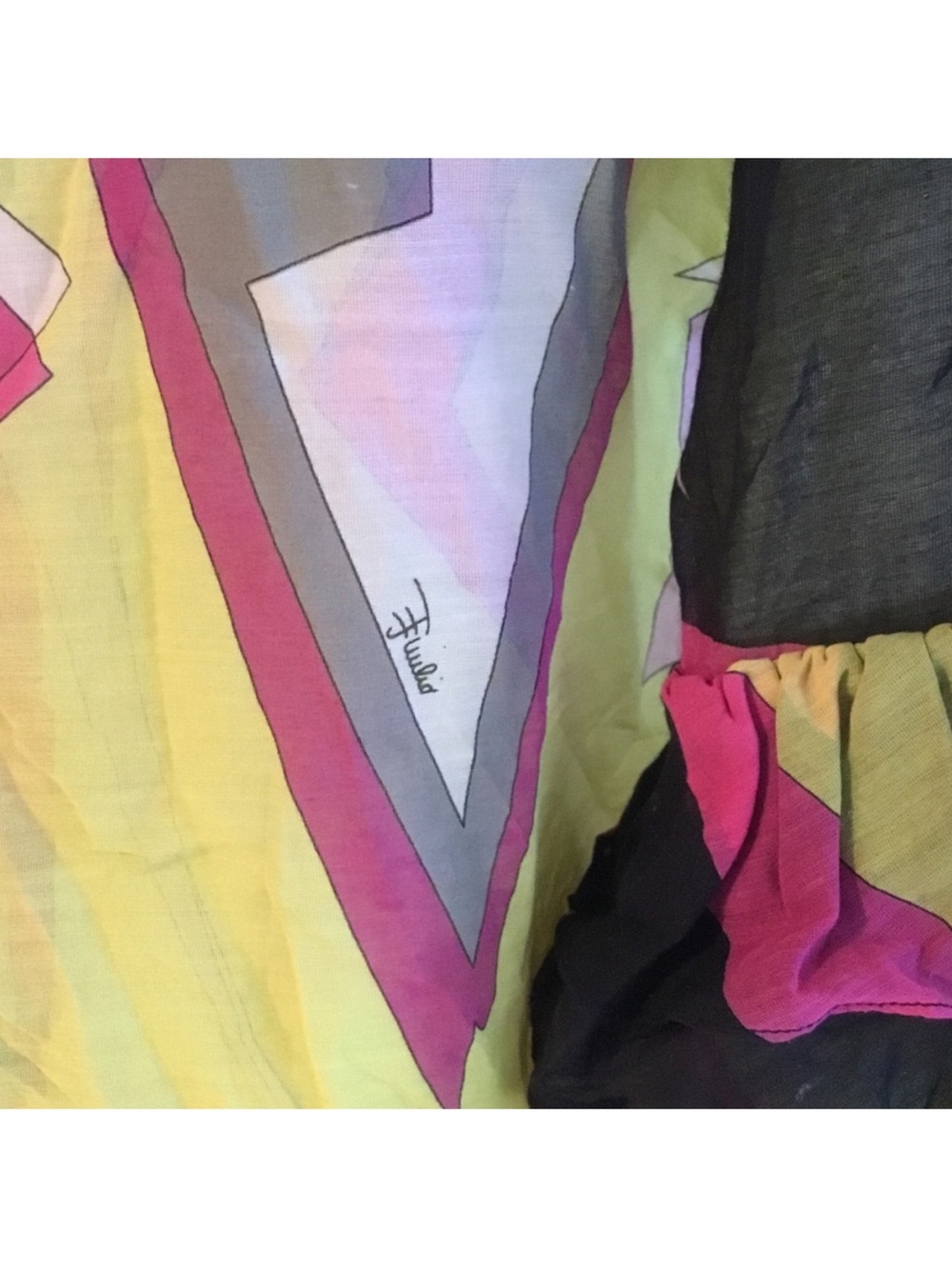 Emilio Pucci Sheer Abstract Printed Ruffle-Sleeve Blouse in Pink, Yellow & Black - Picture 3 of 7